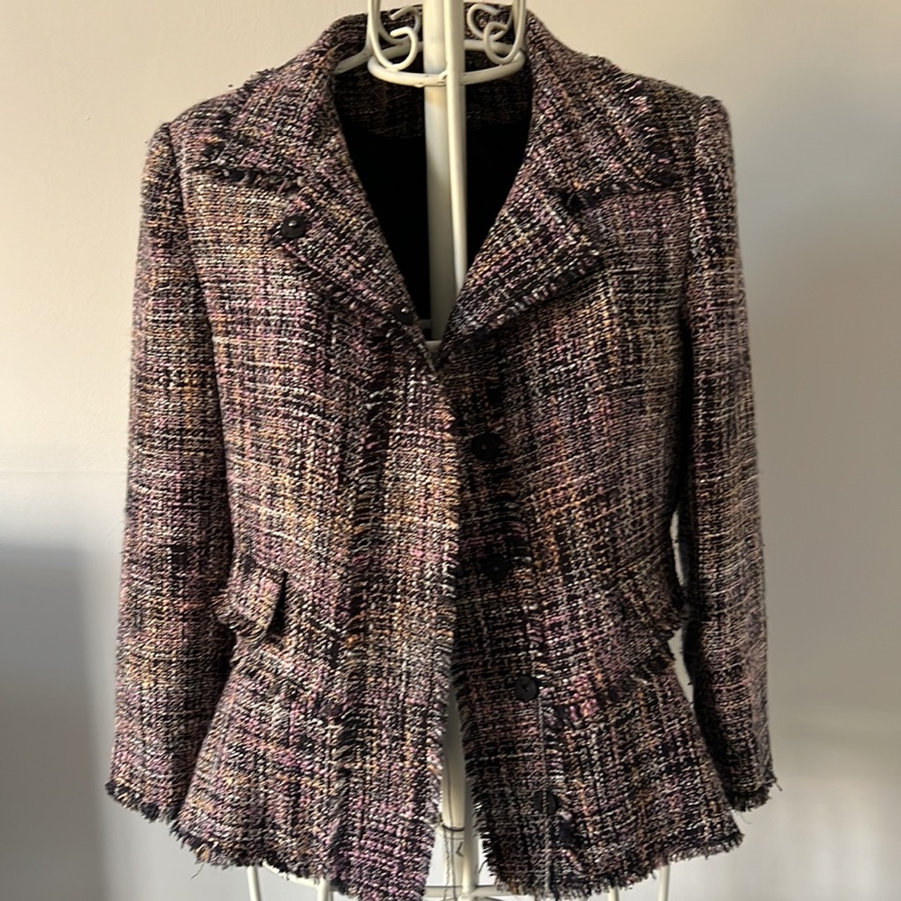 Women's Multi-Color Tweed Jacket - Classic Tailored Coat